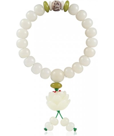 White jade bodhi root lotus hand string Bodhi Buddha beads rosary beads for men and women with a single ring bracelet lotus $...