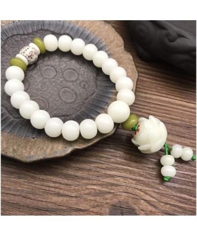 White jade bodhi root lotus hand string Bodhi Buddha beads rosary beads for men and women with a single ring bracelet lotus $...