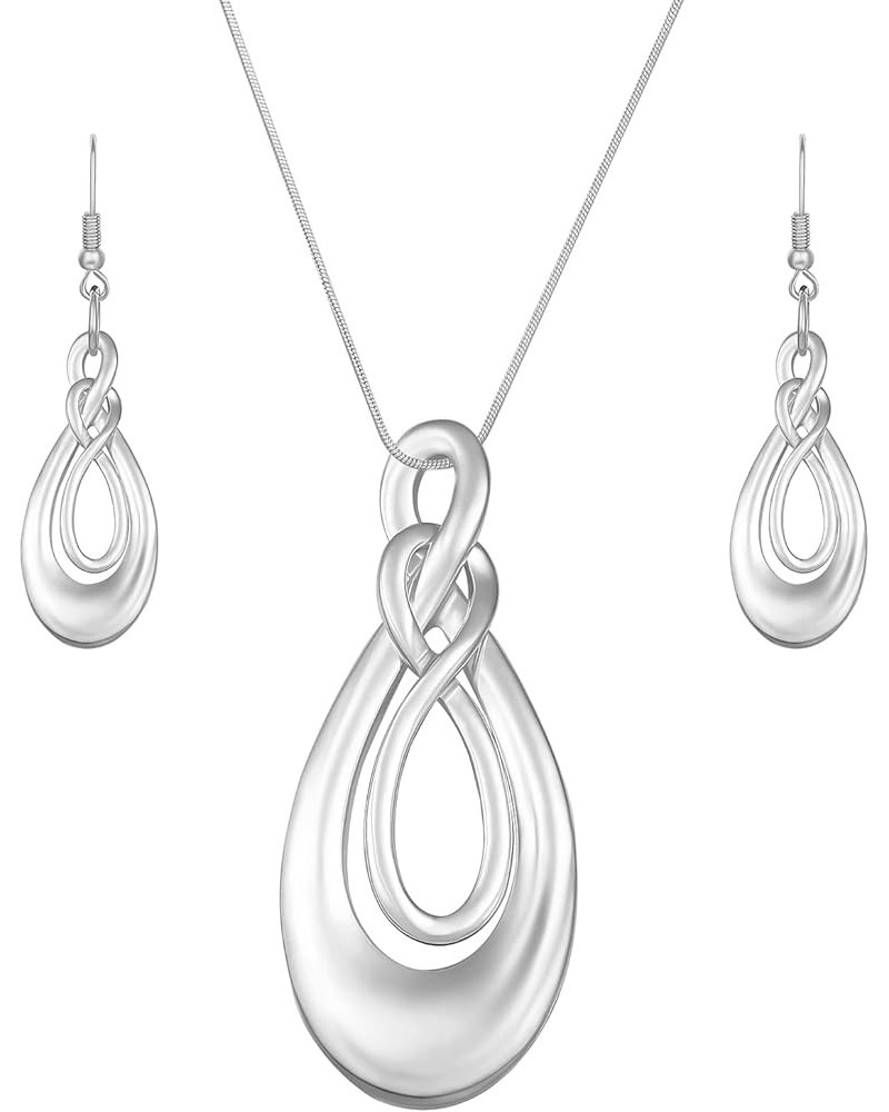 Classic Jewelry Collection | Silver Teardrop Necklace with 18" Inch Snake Chain and Earring Set Forever and Aways Unlimited S...