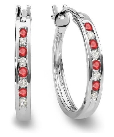 10K Ladies Fine Hoop Earrings, White Gold Ruby $95.32 Earrings