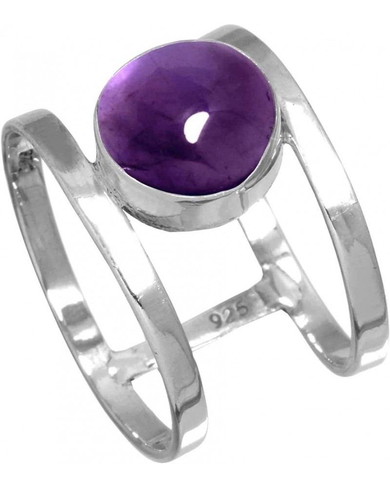 925 Sterling Silver Statement Ring for Women 10 MM Round Gemstone Handmade Jewelry for Gift (99140_R) Amethyst $14.80 Rings