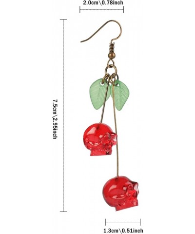 Skull Cherry Earrings/Red Skulls Earrings/Halloween earrings/funky spooky quirky earrings/Nickel Free Skull-21 $8.09 Earrings