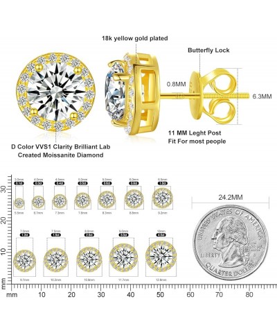 Moissanite Halo Earrings Stud Screw Back 0.2-8.0ct 3-8mm 18K White Gold Plated 925 Sterling Silver Lab Round Cut Brilliant D ...