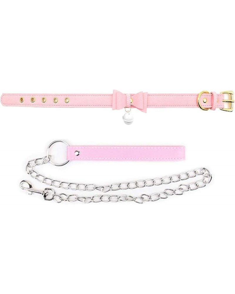 Women Collar Choker Necklace with Bell Cute Bow Cat Cosplay Kitty Necklace G3-Pink-White Bell with Chain $10.75 Necklaces