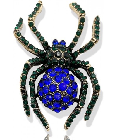 Vintage Style Austrian Crystal Halloween Micro Crystal Pave Spider Brooch Pin For Women Blue and Black(Gold tone) $7.55 Brooc...