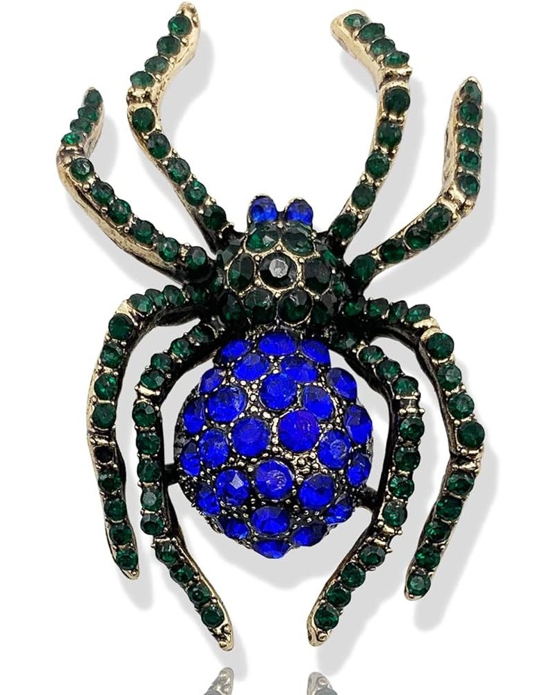 Vintage Style Austrian Crystal Halloween Micro Crystal Pave Spider Brooch Pin For Women Blue and Black(Gold tone) $7.55 Brooc...