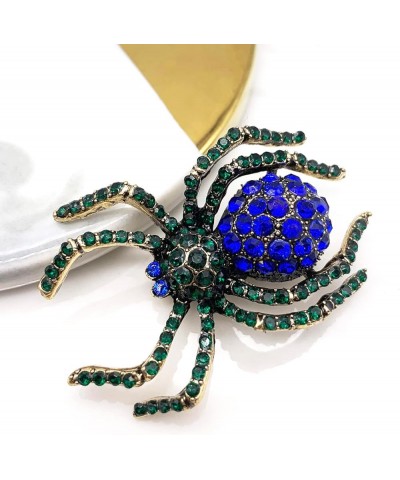 Vintage Style Austrian Crystal Halloween Micro Crystal Pave Spider Brooch Pin For Women Blue and Black(Gold tone) $7.55 Brooc...