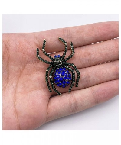 Vintage Style Austrian Crystal Halloween Micro Crystal Pave Spider Brooch Pin For Women Blue and Black(Gold tone) $7.55 Brooc...