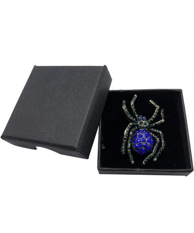 Vintage Style Austrian Crystal Halloween Micro Crystal Pave Spider Brooch Pin For Women Blue and Black(Gold tone) $7.55 Brooc...