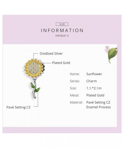 Sunflower Charm Fit Pandora Charms Bracelet and Necklace You Are My Sunshine Charm Gifts for Women Sparkling AAA Zircon Paved...