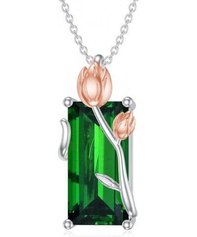 Emerald Necklace 925 Sterling Silver Sunflower Tulip Lotus Flower with Created Emerald Pendant Necklace for Women Tulip $26.0...