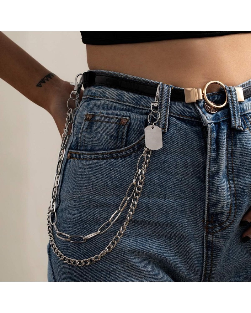 Gothic Hip Hop Pants Jean Chain Tag Pendant Layered Punk Silver Trousers Chains Biker Heavy Thick Wallet Pocket Chains Silver...