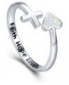 S925 Sterling Silver Love Heart Ring Engraved Faith Hope Love Blue/White Open Adjustable Opal Wrap Rings Inspirational Jewelr...