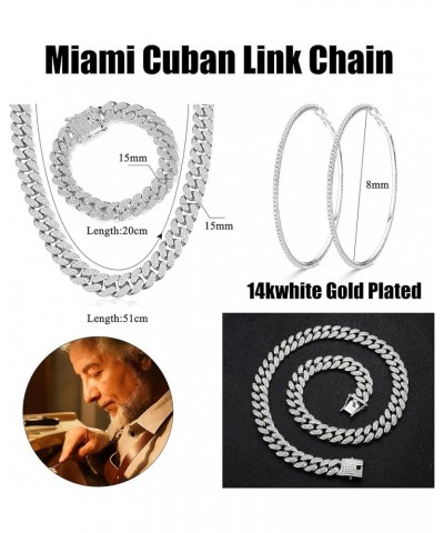 Cuban Link Chain For Women Men Thick Diamond Iced Out Miami Cuban Link Chain Necklace Bracelet Rhinestone Big Hoop Earrings B...