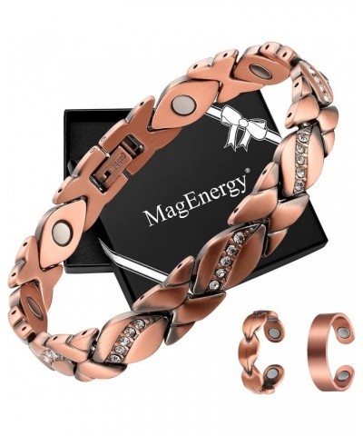 Copper Magnetic Bracelet and Rings for Women, Magnetic Bracelet & Rings with 3500 Gauss Magnets,Adjustable Link Bracelet Copp...