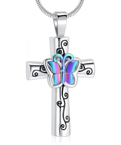 Cross Urn Necklaces for Ashes with Butterfly Cremation Jewelry for Human Pet Ashes Stainless Steel Memorial Ash Pendant Keeps...