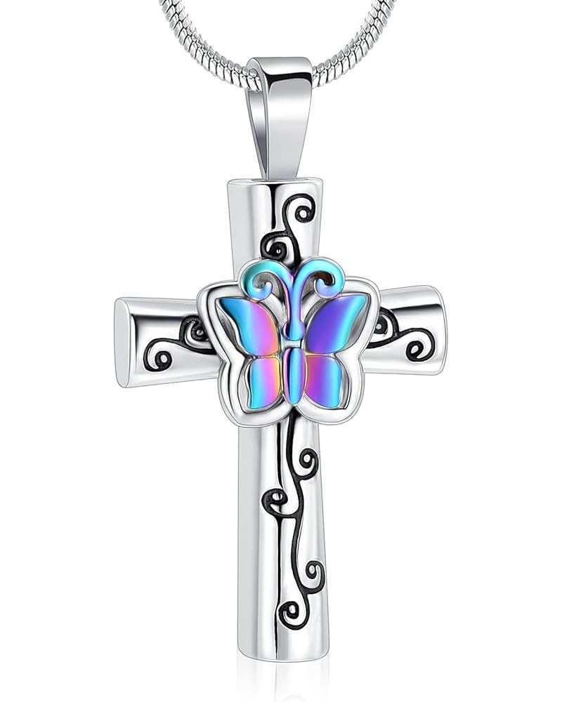 Cross Urn Necklaces for Ashes with Butterfly Cremation Jewelry for Human Pet Ashes Stainless Steel Memorial Ash Pendant Keeps...