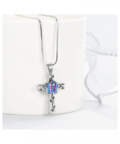 Cross Urn Necklaces for Ashes with Butterfly Cremation Jewelry for Human Pet Ashes Stainless Steel Memorial Ash Pendant Keeps...