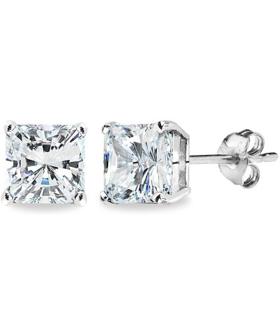 Sterling Silver AAA Cubic Zirconia Princess-Cut Square Stud Earrings for Women Teens 7x7mm - Sterling Silver $10.59 Earrings