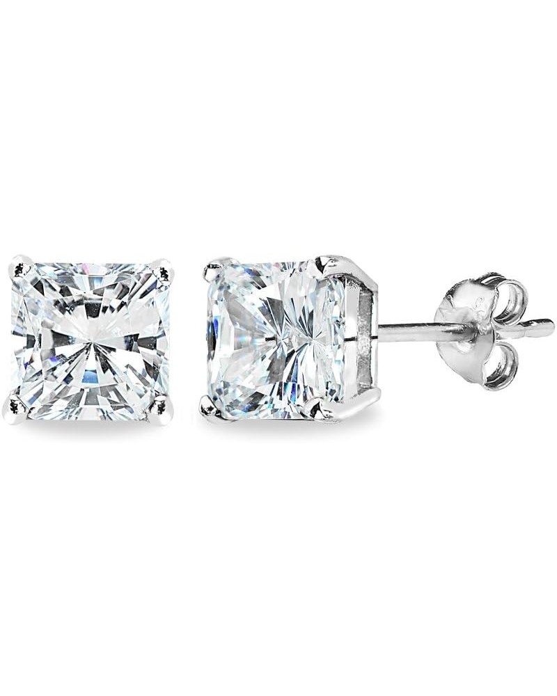 Sterling Silver AAA Cubic Zirconia Princess-Cut Square Stud Earrings for Women Teens 7x7mm - Sterling Silver $10.59 Earrings