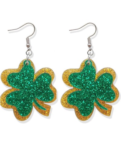 St. Patrick's Day Earrings Irish Wooden Dangle Earrings Green Clover Drop Earrings for Women Girls H $7.83 Earrings