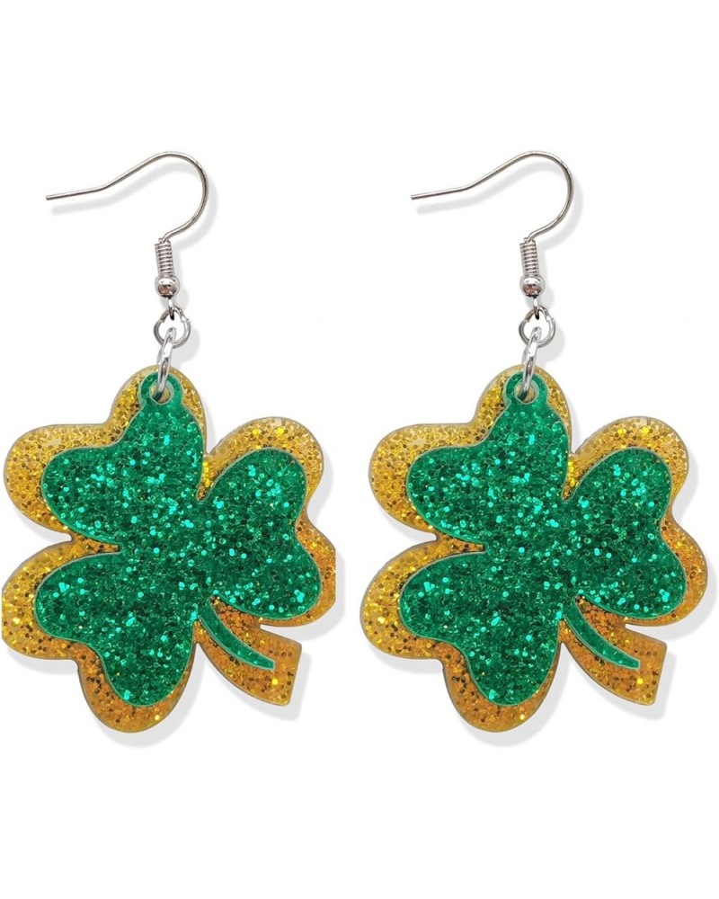 St. Patrick's Day Earrings Irish Wooden Dangle Earrings Green Clover Drop Earrings for Women Girls H $7.83 Earrings