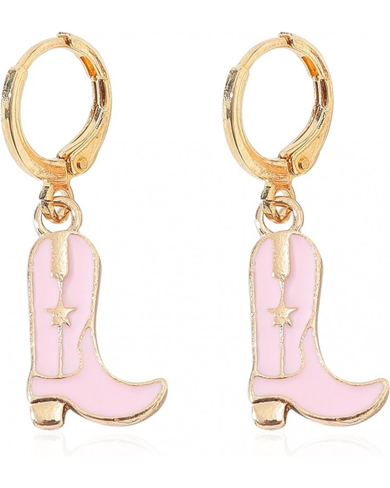 Cowgirl Enamel Boot Huggie Earrings Cute Cowboy Dangle Drop Earrings Western Style Earrings for Women Girls Teens Pink $5.93 ...