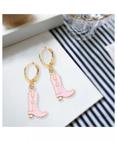 Cowgirl Enamel Boot Huggie Earrings Cute Cowboy Dangle Drop Earrings Western Style Earrings for Women Girls Teens Pink $5.93 ...