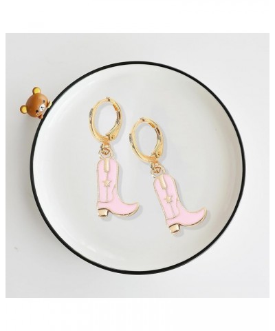 Cowgirl Enamel Boot Huggie Earrings Cute Cowboy Dangle Drop Earrings Western Style Earrings for Women Girls Teens Pink $5.93 ...