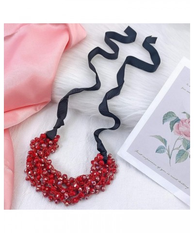 FIRSTMET Handmade Ribbon Bow Glass Beaded Collar Necklace for Women red $6.66 Necklaces