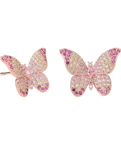 Butterfly Earrings for Women - 3D Colorful CZ Pave Butterfly Stud Earrings for Girls in Rose Gold - Cat Eye Stone Butterfly E...