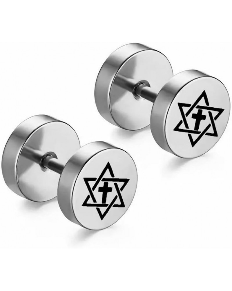 Jewish Star of David Earrings for Men Women,Israeli Jewish Cross of Life Hexagram Stud Earrings Star-of-David Screw Flat Back...