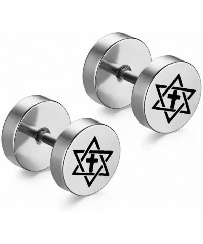 Jewish Star of David Earrings for Men Women,Israeli Jewish Cross of Life Hexagram Stud Earrings Star-of-David Screw Flat Back...