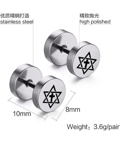 Jewish Star of David Earrings for Men Women,Israeli Jewish Cross of Life Hexagram Stud Earrings Star-of-David Screw Flat Back...