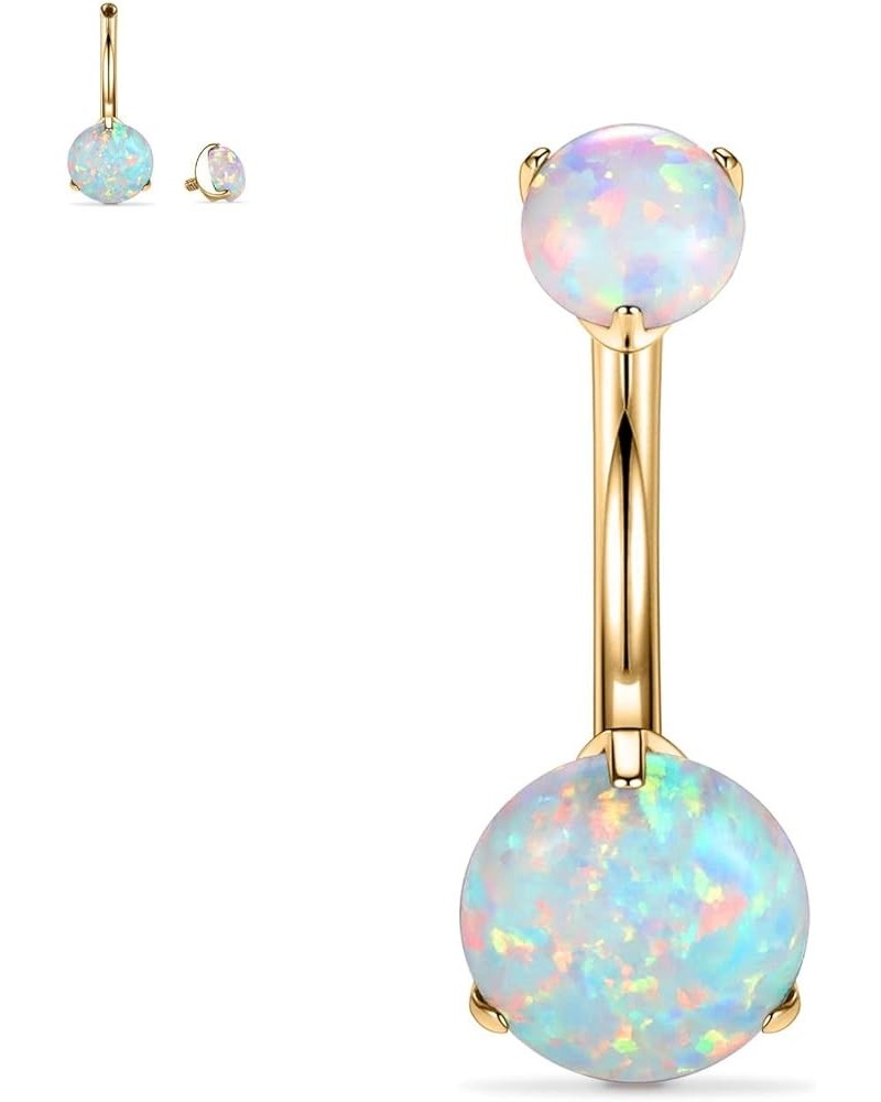 14G G23 Titanium Belly Button Ring with Cubic Zirconia/Opal 10mm Internally threaded Navel Piercing Jewelry Style3:1PC Gold,w...