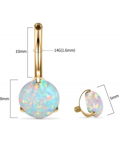 14G G23 Titanium Belly Button Ring with Cubic Zirconia/Opal 10mm Internally threaded Navel Piercing Jewelry Style3:1PC Gold,w...