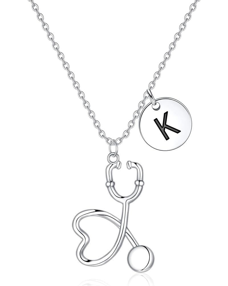 Nurse Gifts for Women, S925 Sterling Silver Initial Stethoscope Necklace for Nurse Medical Assistant RN Gifts Nurse Week Gift...