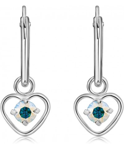 925 Sterling Silver TINY/VERY SMALL Endless Hoops/Sleepers Earrings and Dangling Heart with 3 mm Crystals from Swarovski Elem...