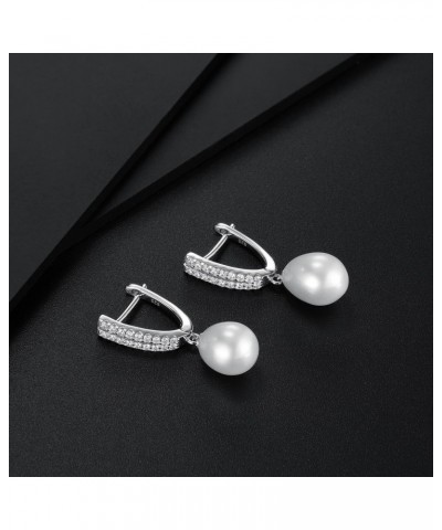 Natural Pearl Silver Earrings - 925 Sterling Silver Genuine Pearl Women's Stud Earrings, Natural Pearl Cubic Zirconia Fashion...