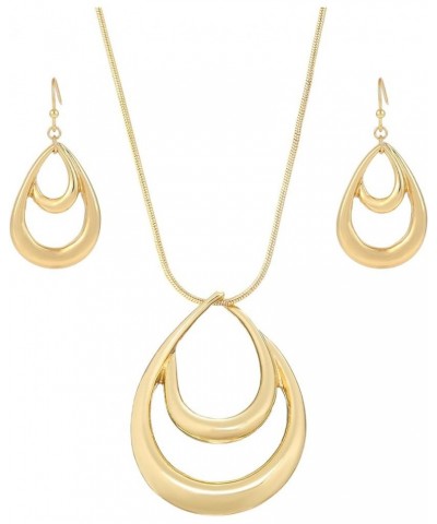 Classic Jewelry Collection | Silver Teardrop Necklace with 18" Inch Snake Chain and Earring Set Gold Teardrop Layered Pendant...