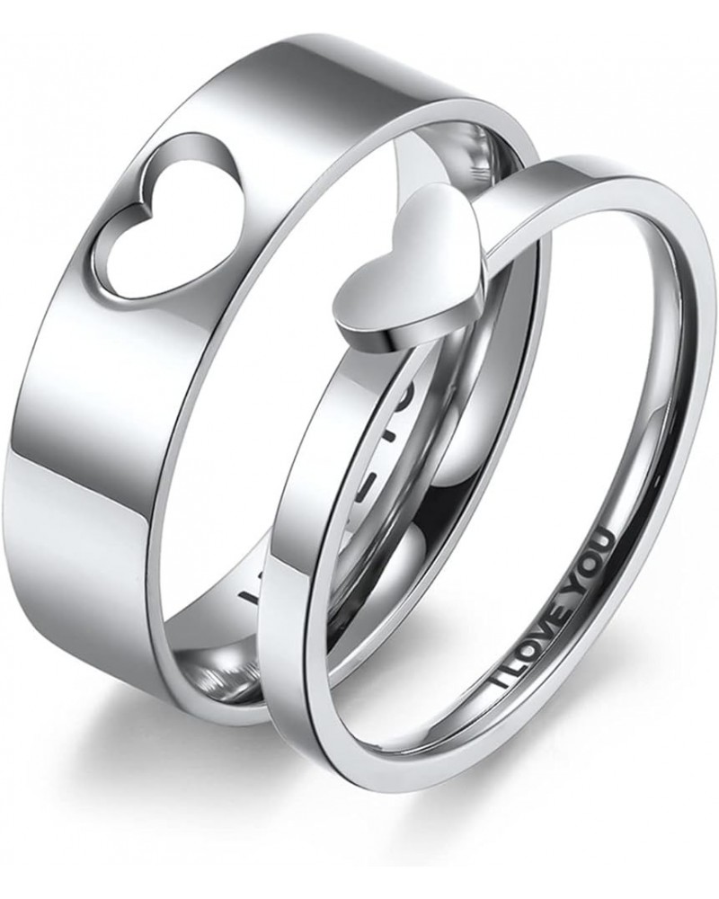 Matching Rings for Couples, Matching Heart Promise Rings for Couples I Love You Engagement Wedding Ring Stainless Steel Coupl...