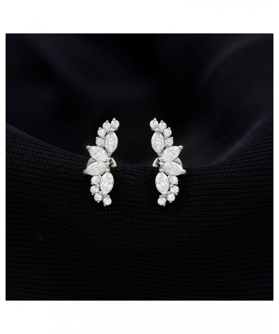 Moissanite Cluster Curved Ear Climber Earrings, Bridal Wedding Crawler Studs for Women 14K White Gold $155.76 Earrings