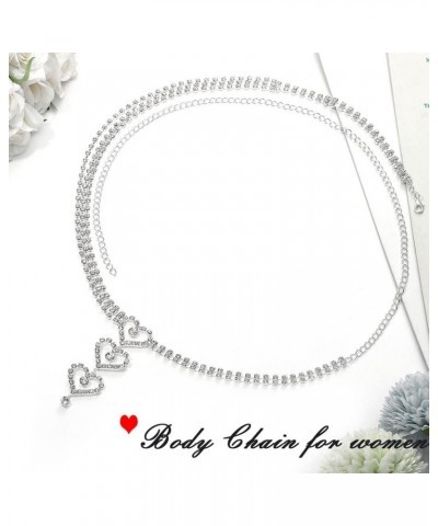 Rhinestone Waist Belly Chain Silver Heart Body Chain Sexy Body jewelry for Women $6.88 Body Jewelry