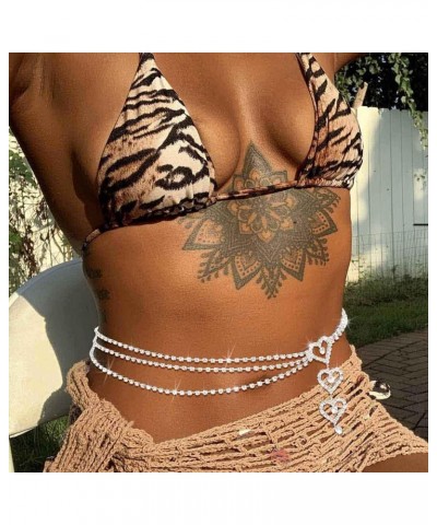 Rhinestone Waist Belly Chain Silver Heart Body Chain Sexy Body jewelry for Women $6.88 Body Jewelry