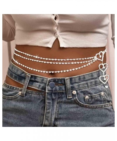 Rhinestone Waist Belly Chain Silver Heart Body Chain Sexy Body jewelry for Women $6.88 Body Jewelry