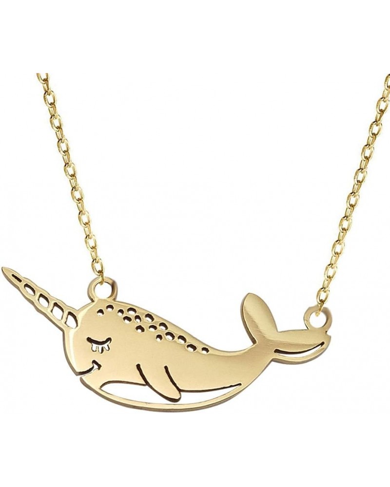 Cute Narwhal Whale of The Sea Fish Necklace Animal Jewelry Set for Women Girls Gift 18" Chain Gold narwhal $8.31 Necklaces