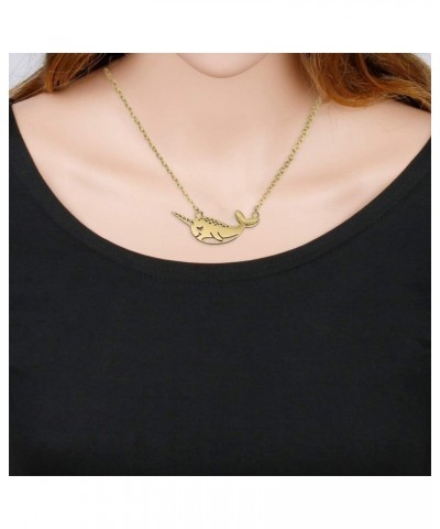 Cute Narwhal Whale of The Sea Fish Necklace Animal Jewelry Set for Women Girls Gift 18" Chain Gold narwhal $8.31 Necklaces