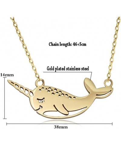 Cute Narwhal Whale of The Sea Fish Necklace Animal Jewelry Set for Women Girls Gift 18" Chain Gold narwhal $8.31 Necklaces