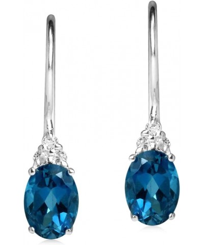 Birthstone Gemstones 925 Sterling Silver Hook Earrings Genuine London Blue Topaz&topaz white gold plated $13.71 Earrings