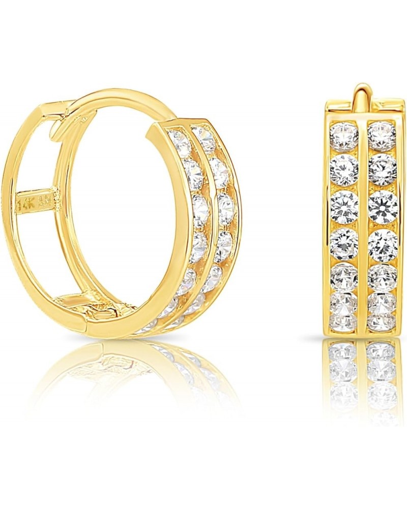 14k Gold Huggie Hoop Earrings, Double Row CZ Hoops Yellow Gold $38.76 Earrings